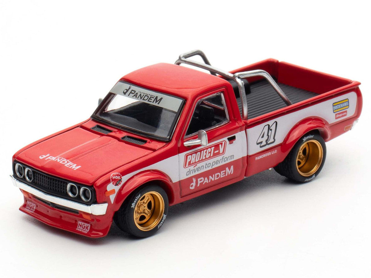 Datsun Pandem 620 Pickup Truck #41 Red Metallic with White Stripes and Graphics "2025 Thailand Diecast Expo" 1/64 Diecast Model Car by Pop Race