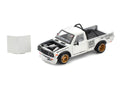Datsun Pandem 620 Pickup Truck "Rocket Bunny Racing" White with Graphics 1/64 Diecast Model Car by Pop Race
