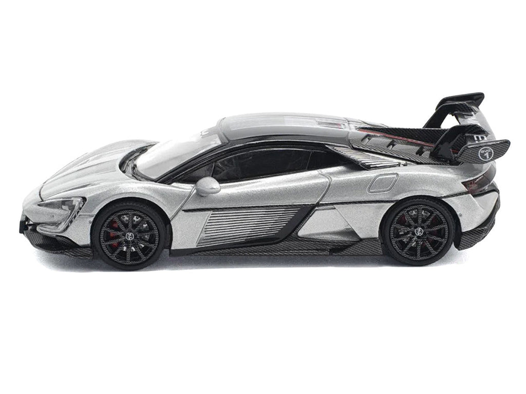 Yangwang U9 Silver Metallic with Black Top and Stripes 1/64 Diecast Model Car by Pop Race