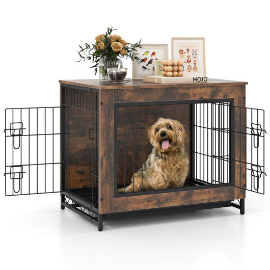 Dog Crate Furniture with Double Lockable Doors and Removable Pull-out Tray-M