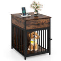 Dog Crate Furniture for Small Dogs Wooden Puppy Kennel with Charging Station-Rustic Brown