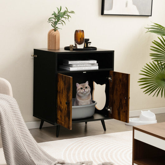 Industrial Cat Litter Box Enclosure with Entry and Open Compartment-Brown