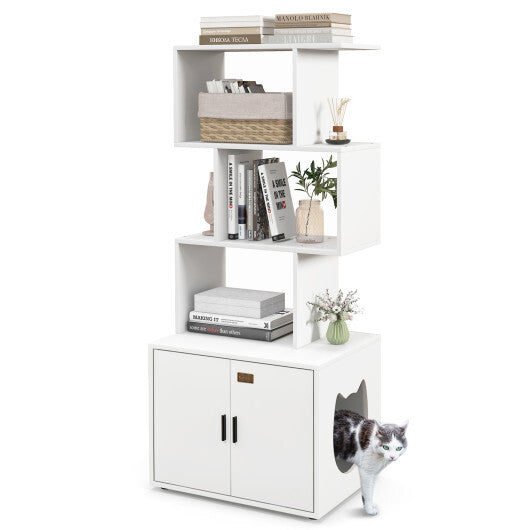 56 Inch Tall Cat Litter Box Enclosure with Storage-Rustic Brown