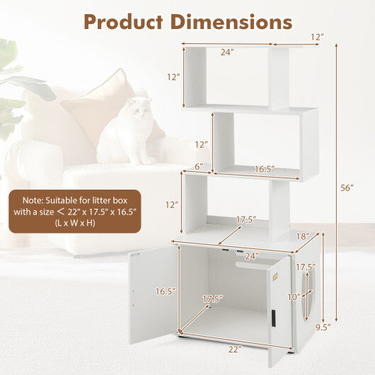 56 Inch Tall Cat Litter Box Enclosure with Storage-Rustic Brown