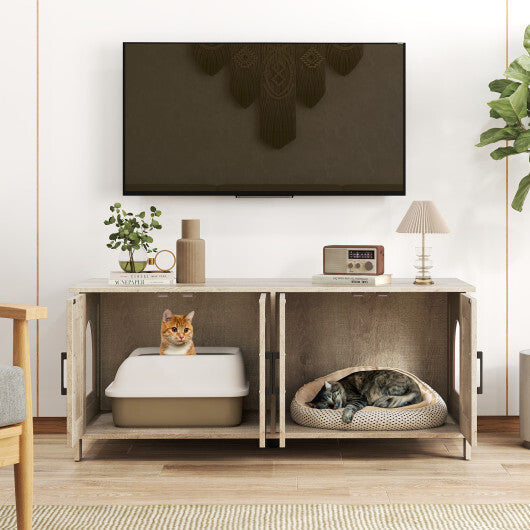 Cat Litter Box Enclosure for 2 Cats Modern Kitty Litter Box Furniture Hidden-White