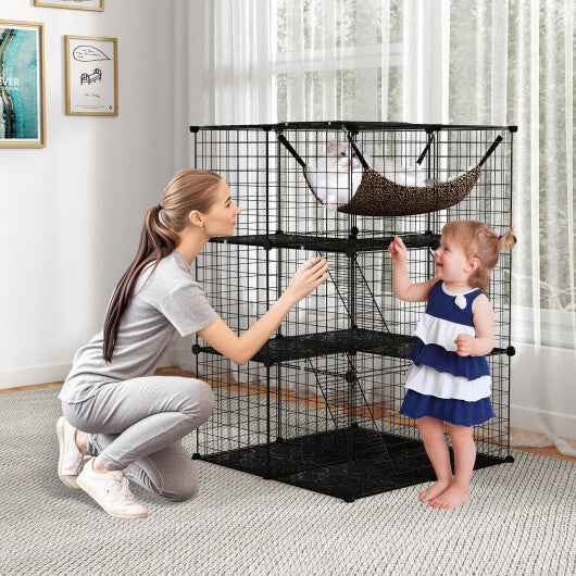 Indoor Cat Cage 3-Tier Cat Enclosure Detachable Metal Wire Kennel-Black