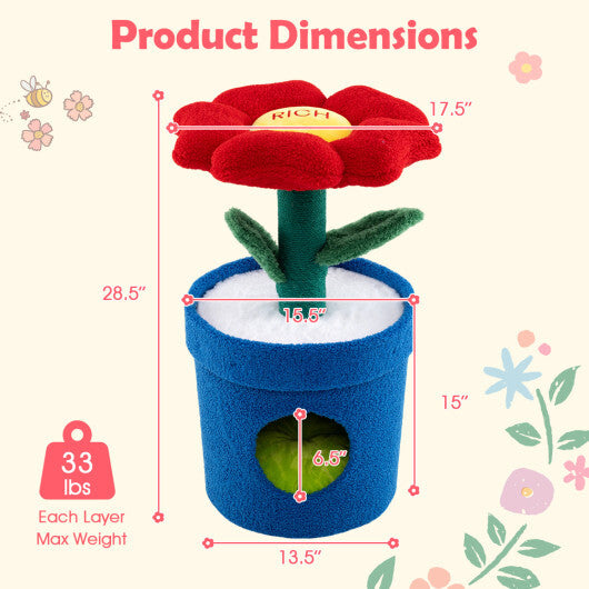 Cute Cat Tree with Flower Padded Perch for Indoor Cats-Red
