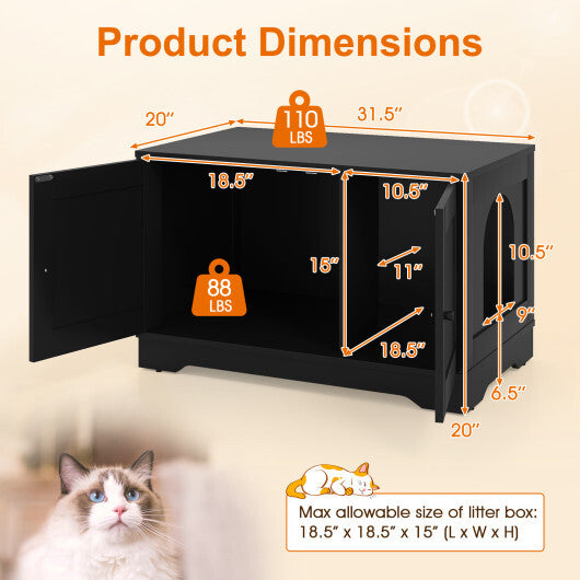 Cat Litter Box Enclosure Furniture Indoor Wooden Cat House End Side Table Nightstand-Brown