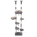 6-tier Floor to Ceiling Cat Tree with Plush Bed and Sisal Scratching Posts-Gray