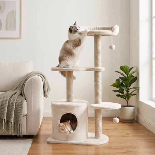 43" Cat Tree for Indoor Cats with Comfy Plush Perches and Sisal Scratching Posts-Gray