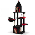 63 Inch Gothic Cat Tree with Condo and Top Cave for Large Cats 20+ LBS-Black
