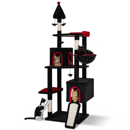 75 Inch Gothic Cat Tree with 2 Condos and Top Perch for Large Cats 20+ LBS-Black