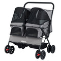 Foldable Double Pet Stroller with Adjustable Sunshade and Storage Basket-Gray