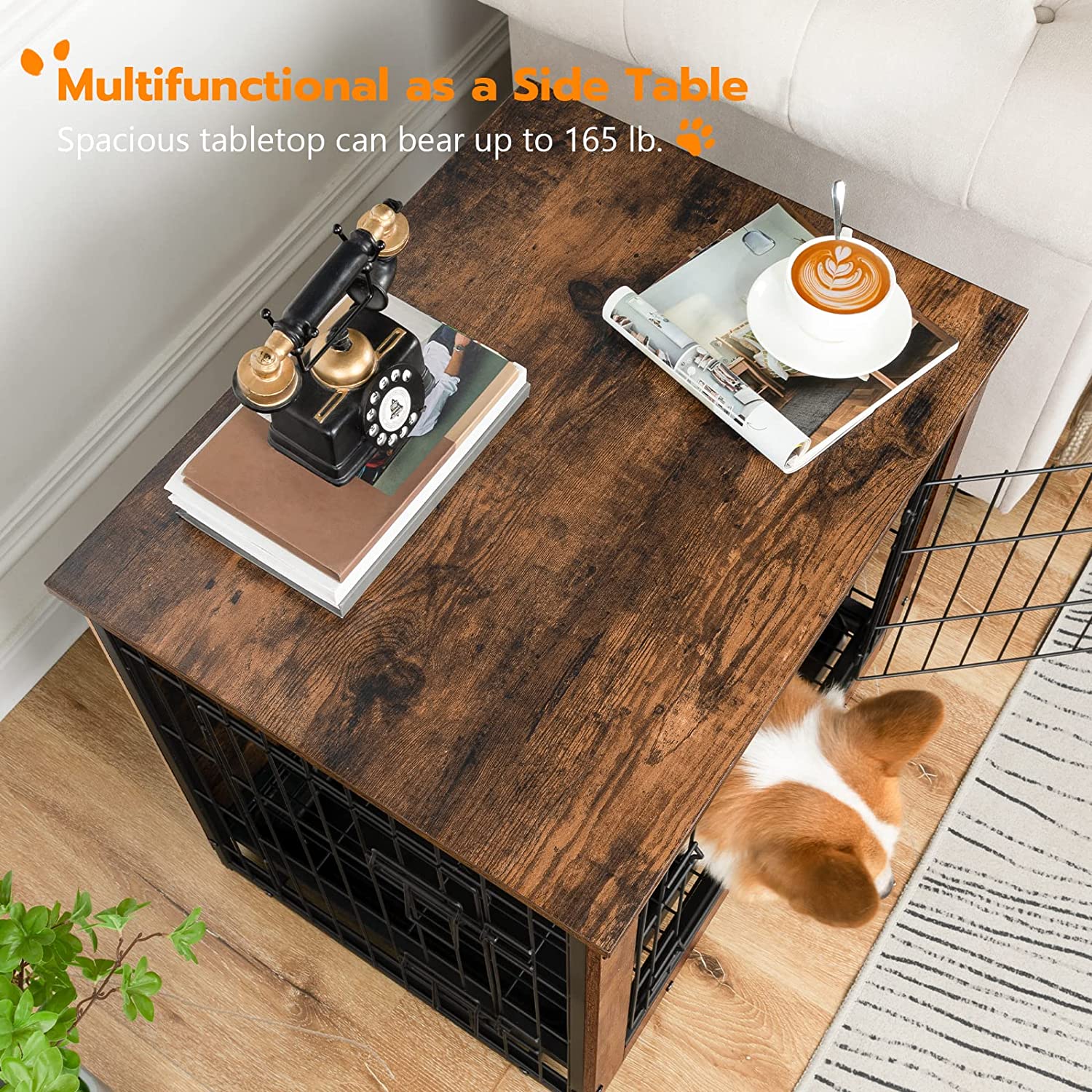 Dog Crate Furniture, Decorative Dog Kennel, Wooden Pet Furniture with Pull-Out Tray