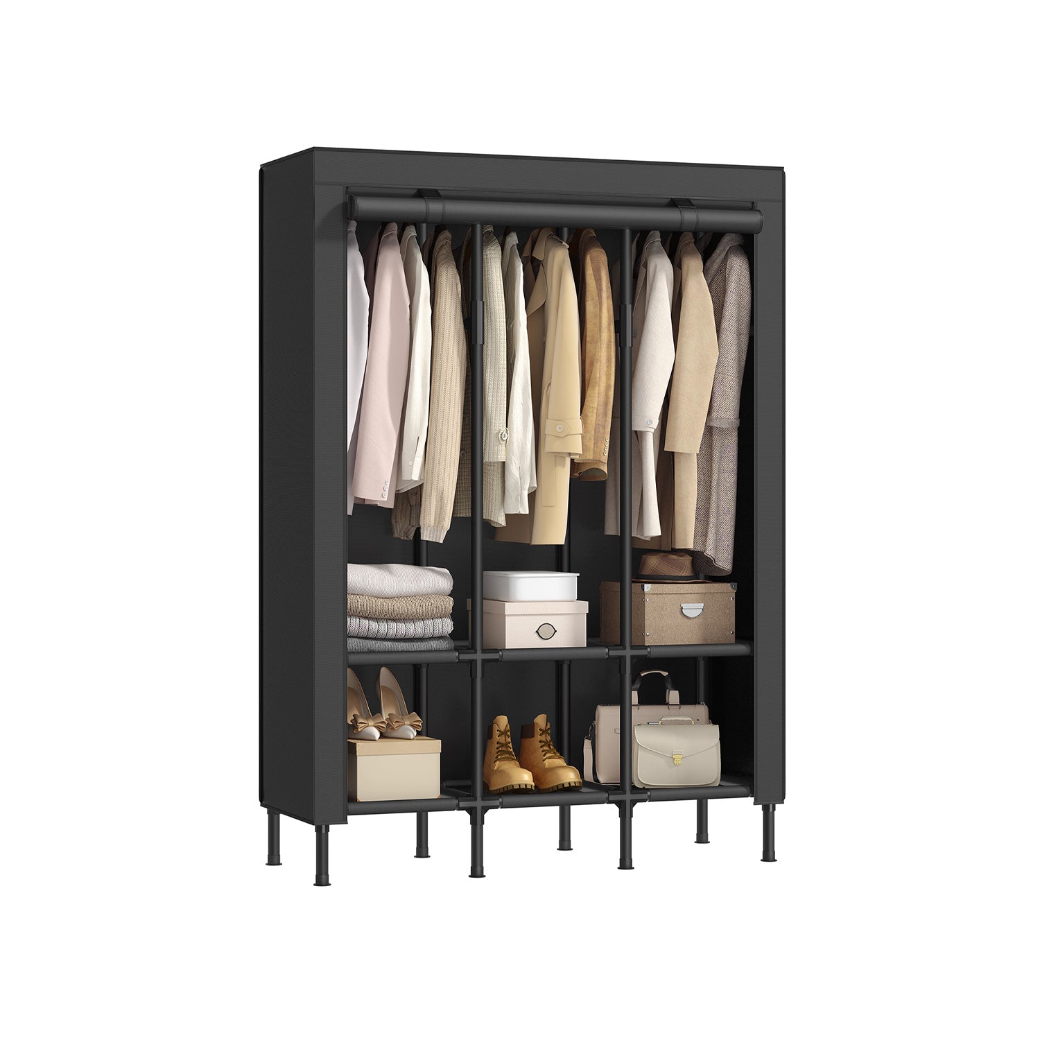51.2 Inch Wardrobe Closet with 3 Hanging Rails and 6 Shelves