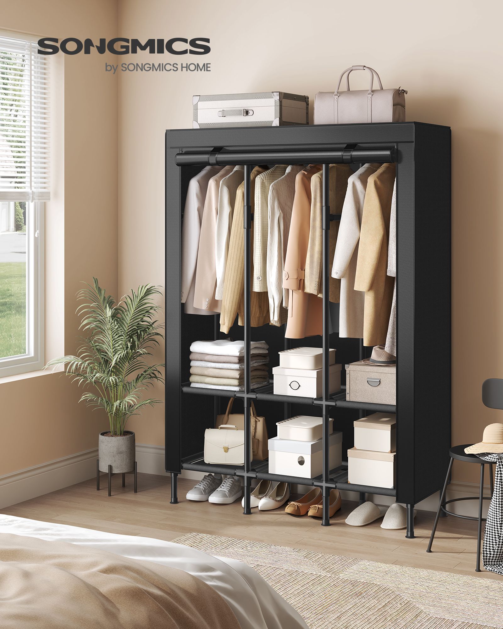 51.2 Inch Wardrobe Closet with 3 Hanging Rails and 6 Shelves