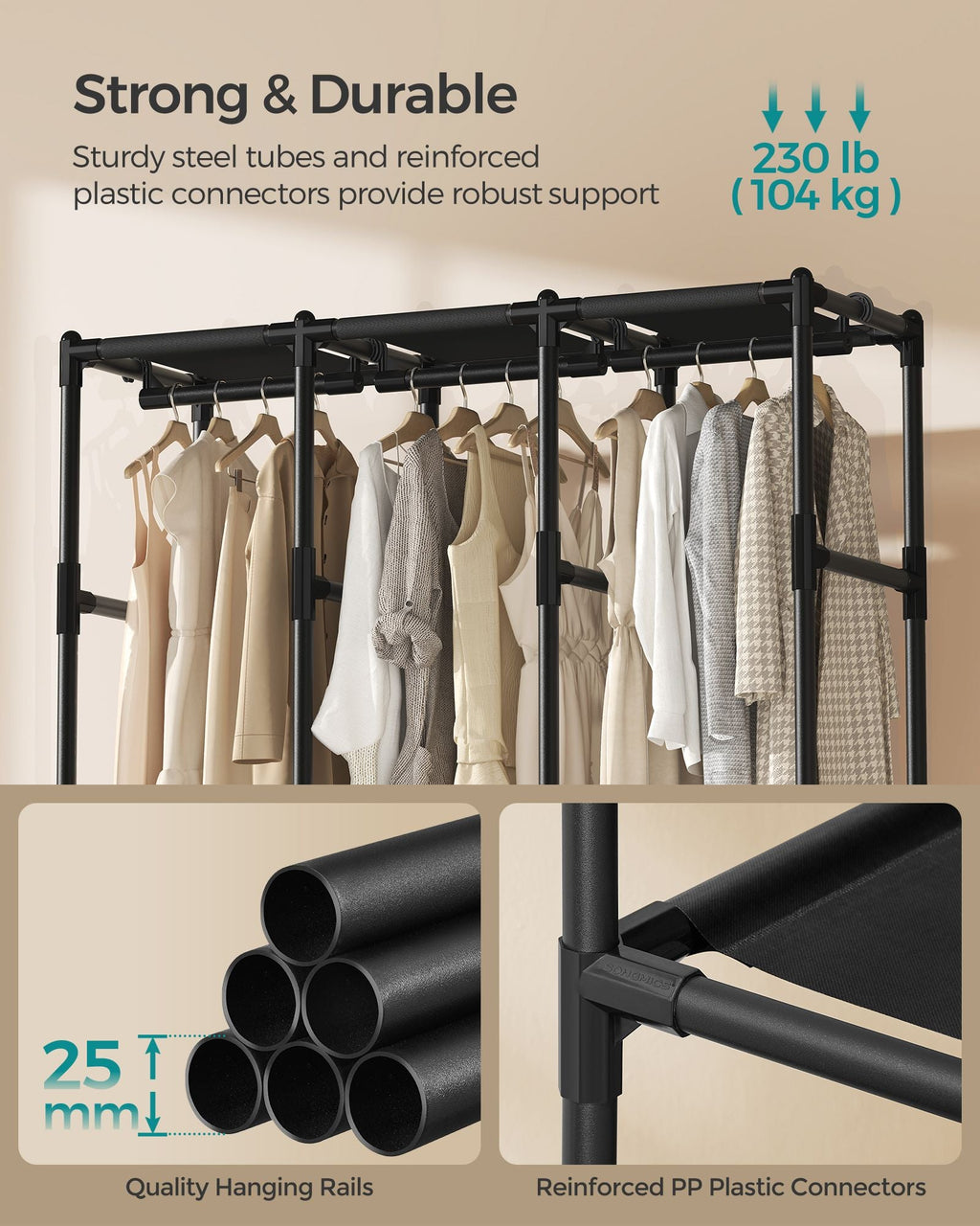 51.2 Inch Wardrobe Closet with 3 Hanging Rails and 6 Shelves