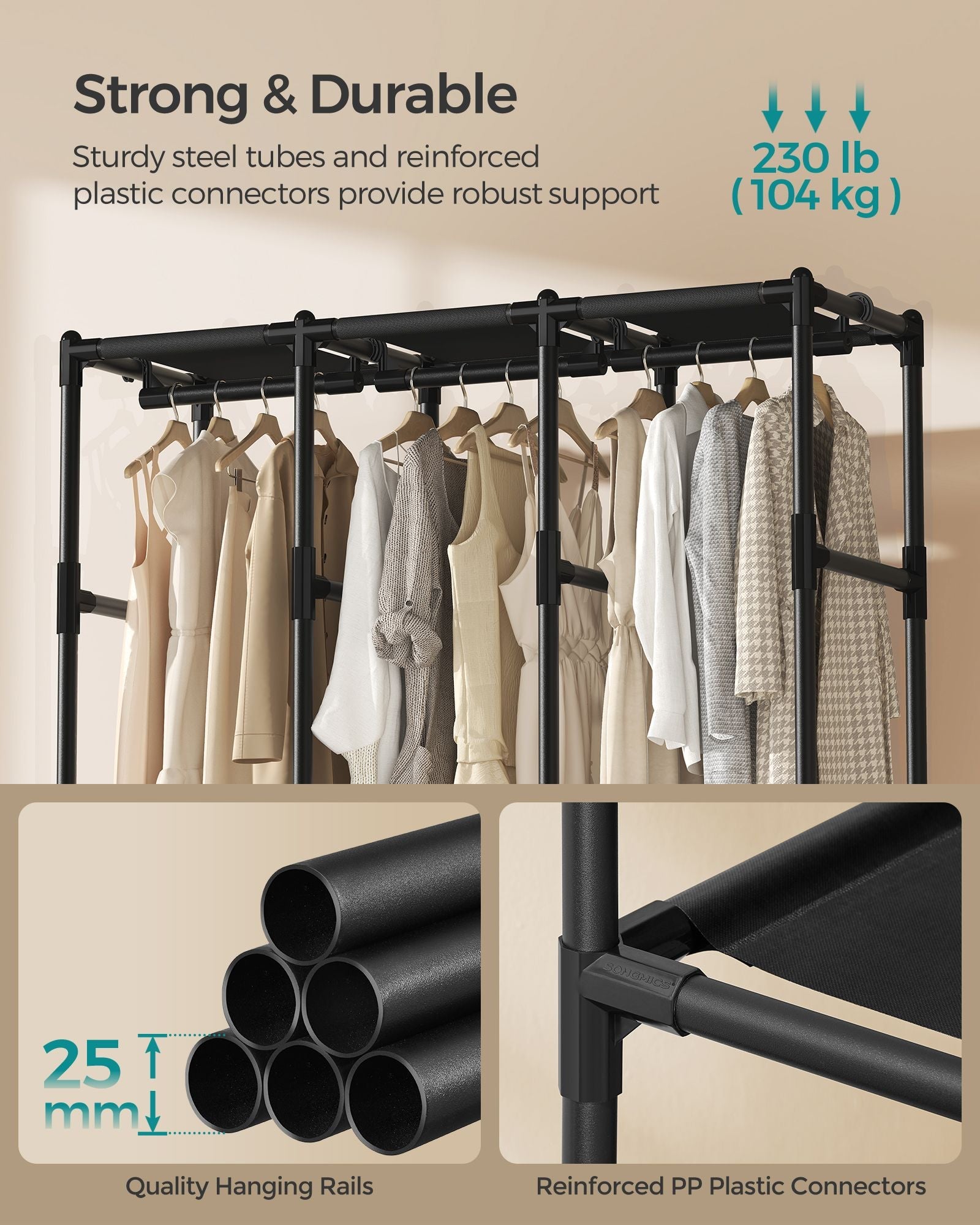 51.2 Inch Wardrobe Closet with 3 Hanging Rails and 6 Shelves