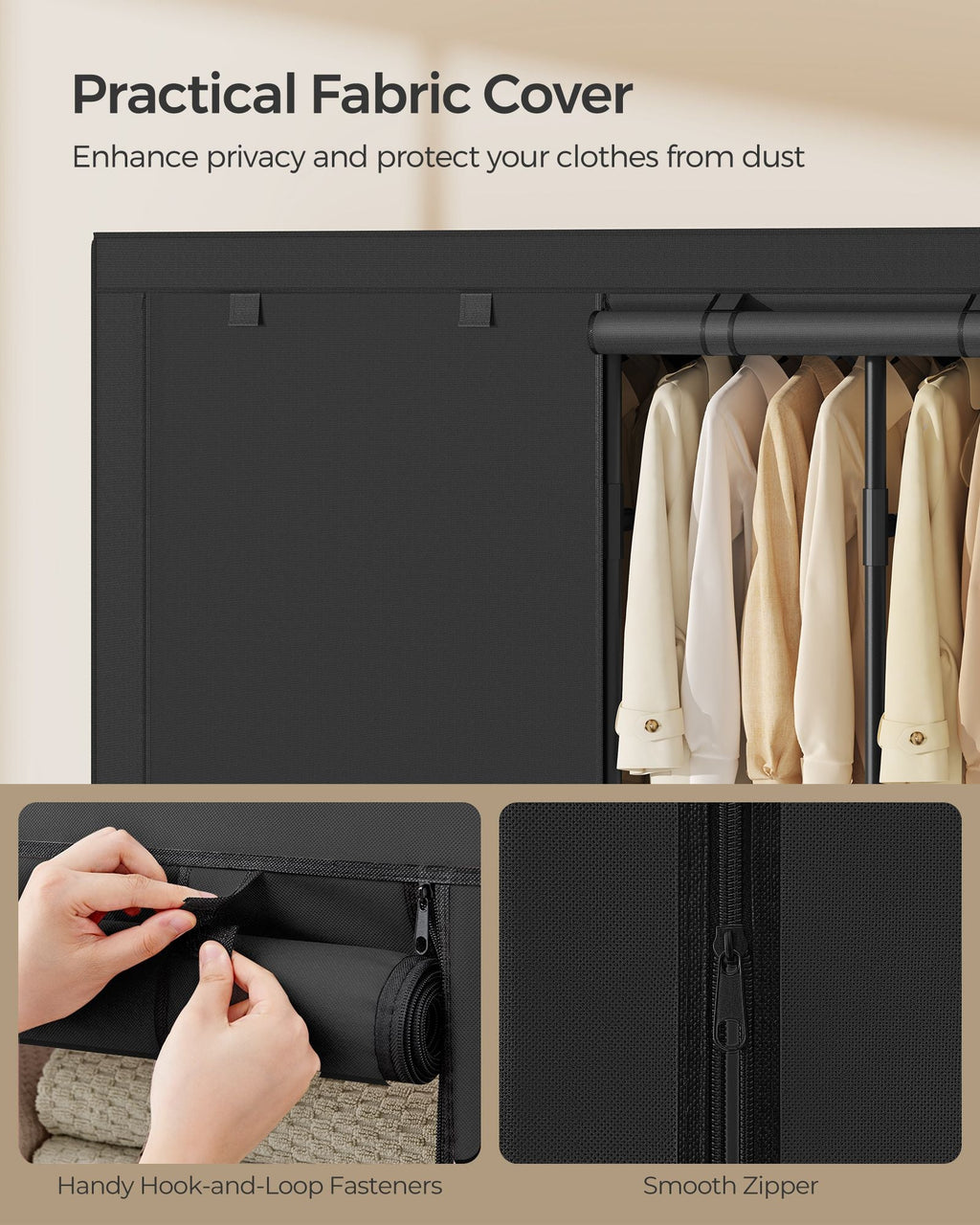 51.2 Inch Wardrobe Closet with 3 Hanging Rails and 6 Shelves