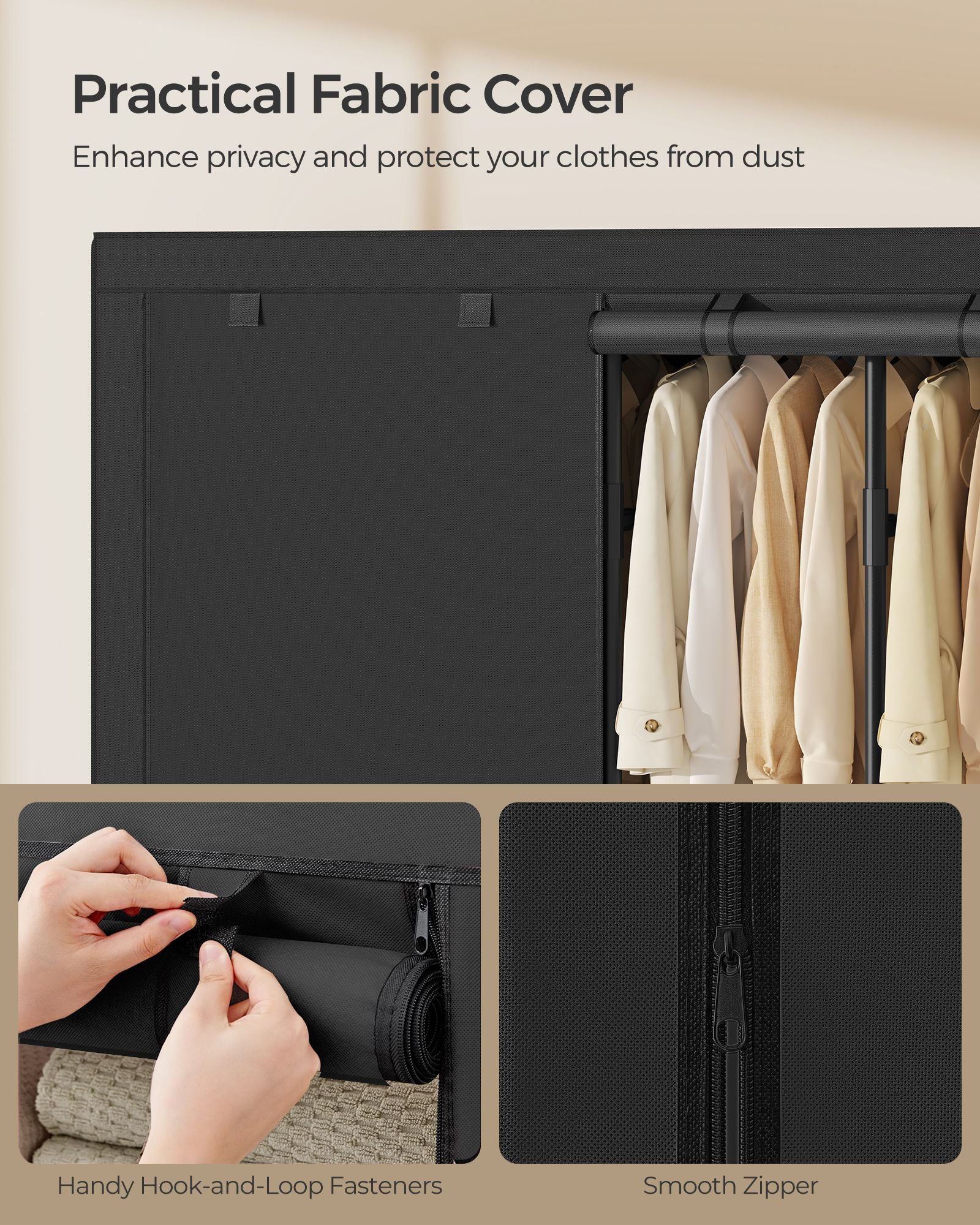 51.2 Inch Wardrobe Closet with 3 Hanging Rails and 6 Shelves