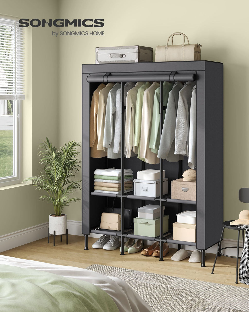 51.2 Inch Wardrobe Closet with 3 Hanging Rails and 6 Shelves