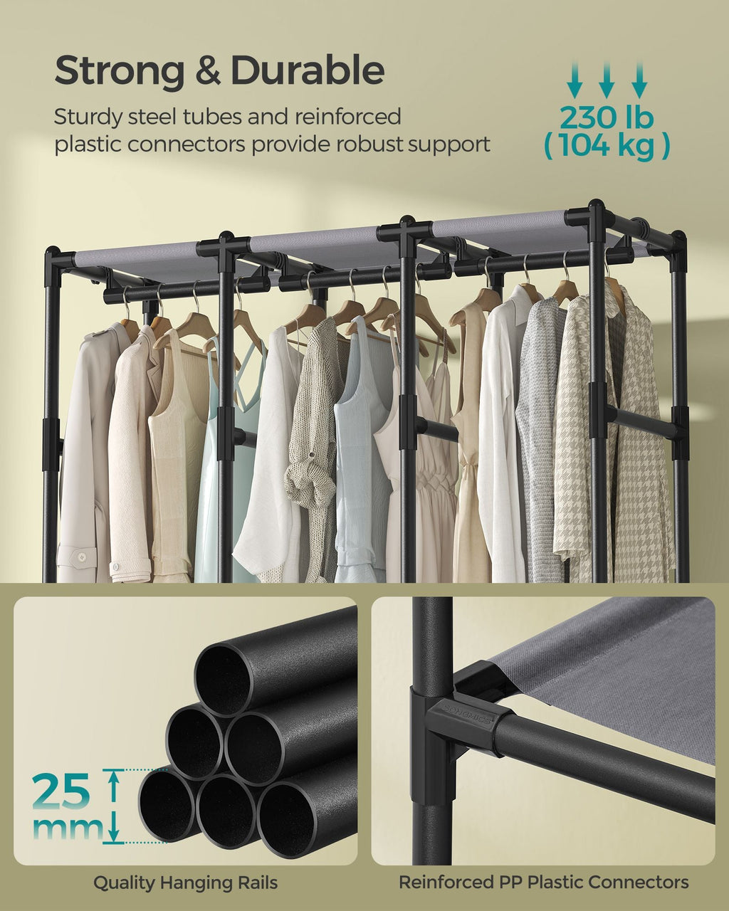 51.2 Inch Wardrobe Closet with 3 Hanging Rails and 6 Shelves