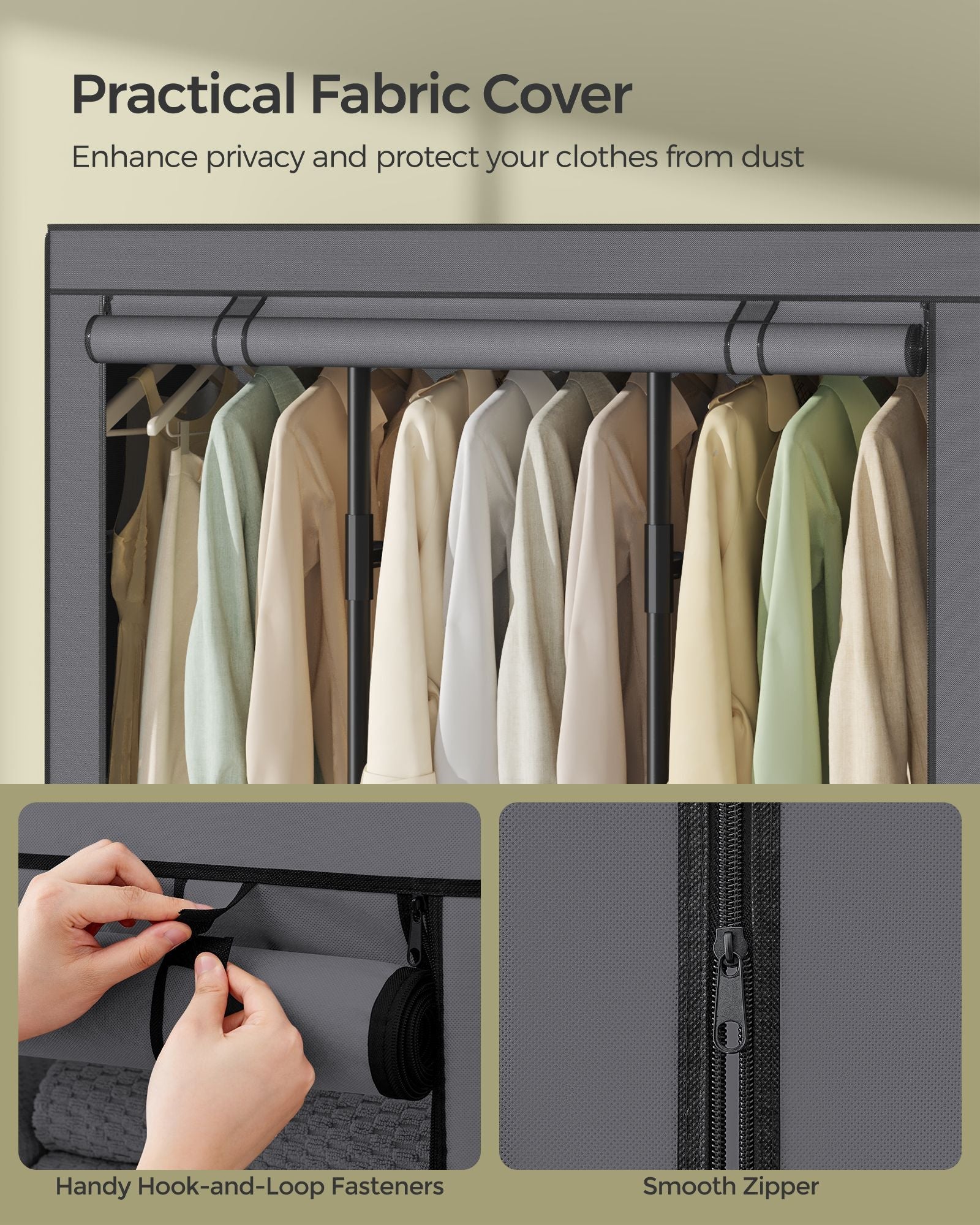 51.2 Inch Wardrobe Closet with 3 Hanging Rails and 6 Shelves
