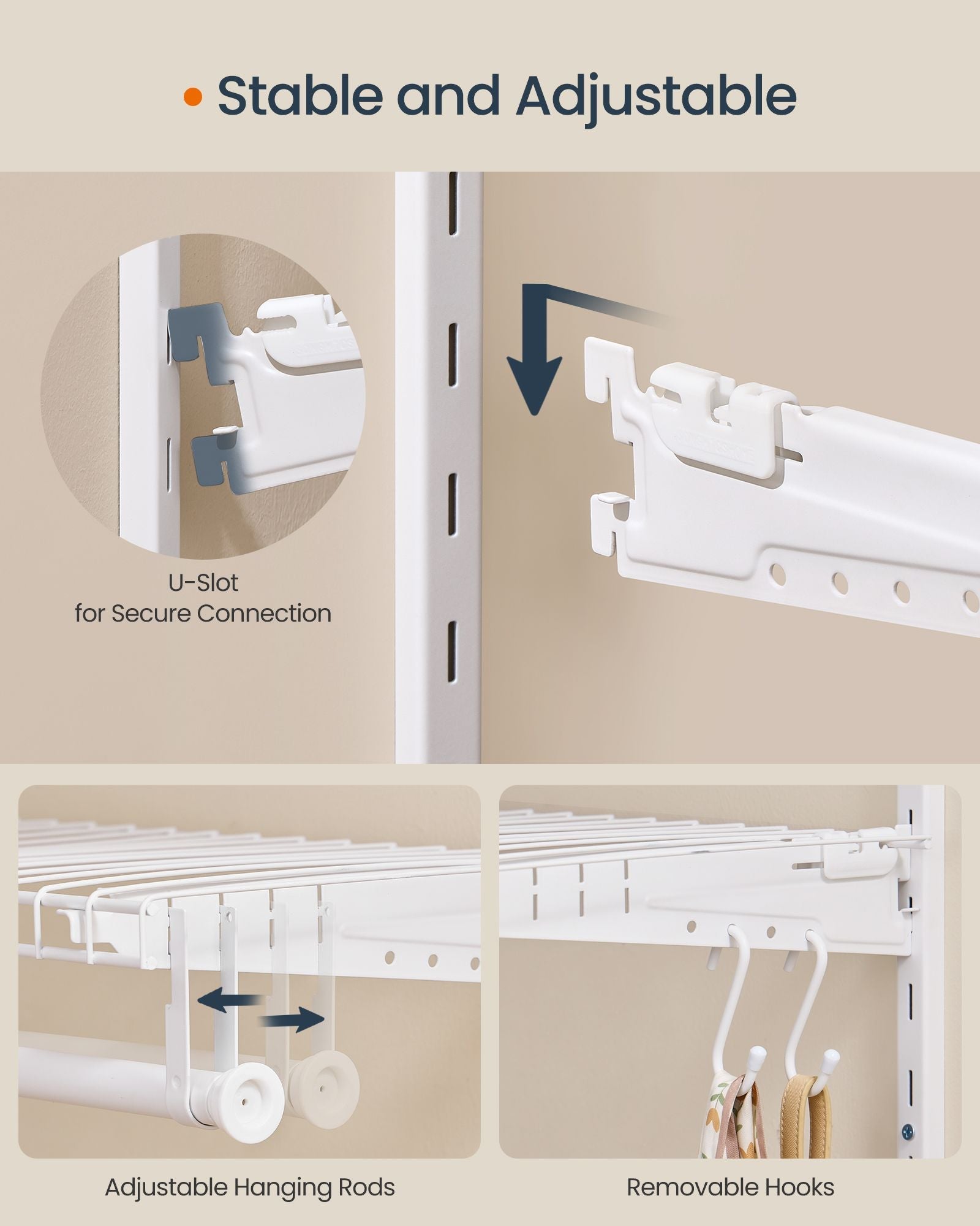 Closet System, 2-4 ft, with 2 Hanging Rods, 2 Shelves, Cloud White