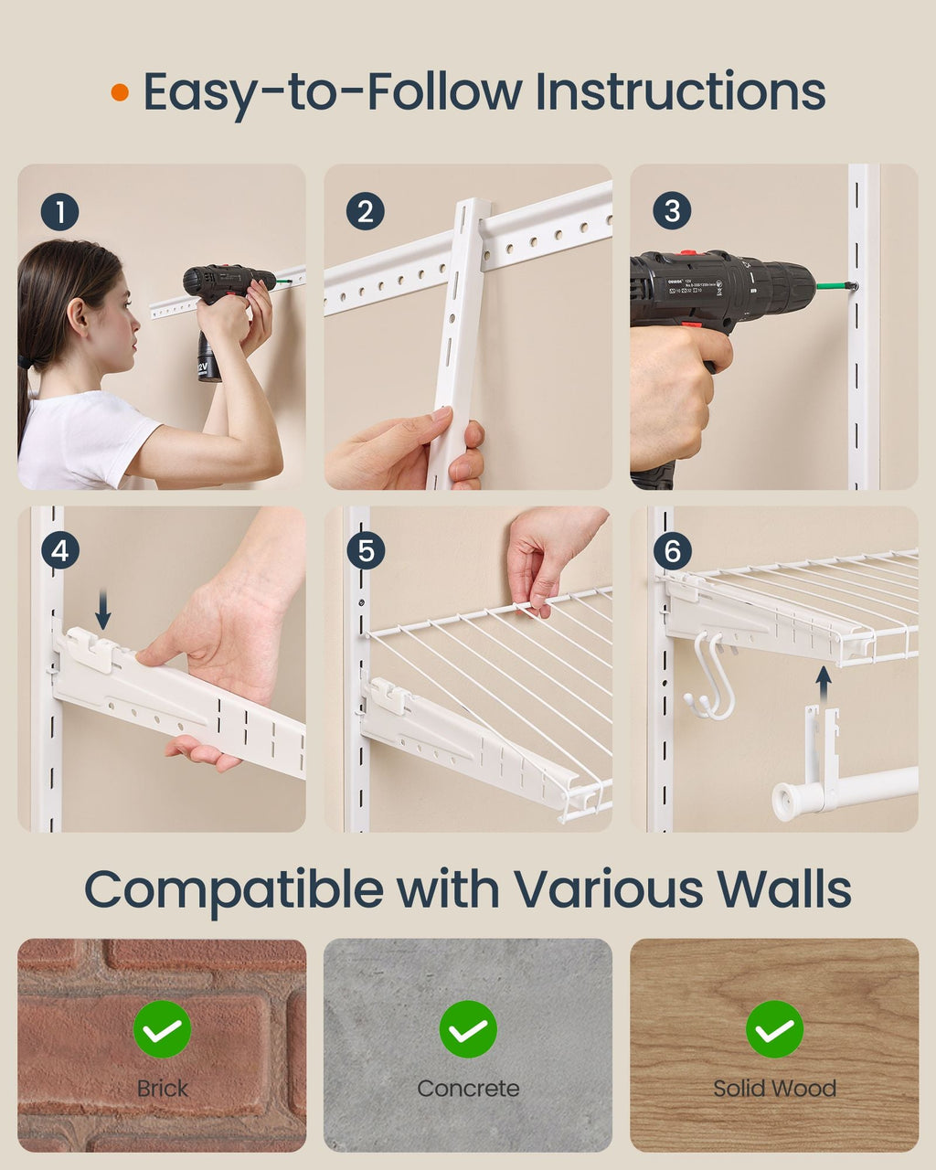 Closet System, 2-4 ft, with 2 Hanging Rods, 2 Shelves, Cloud White