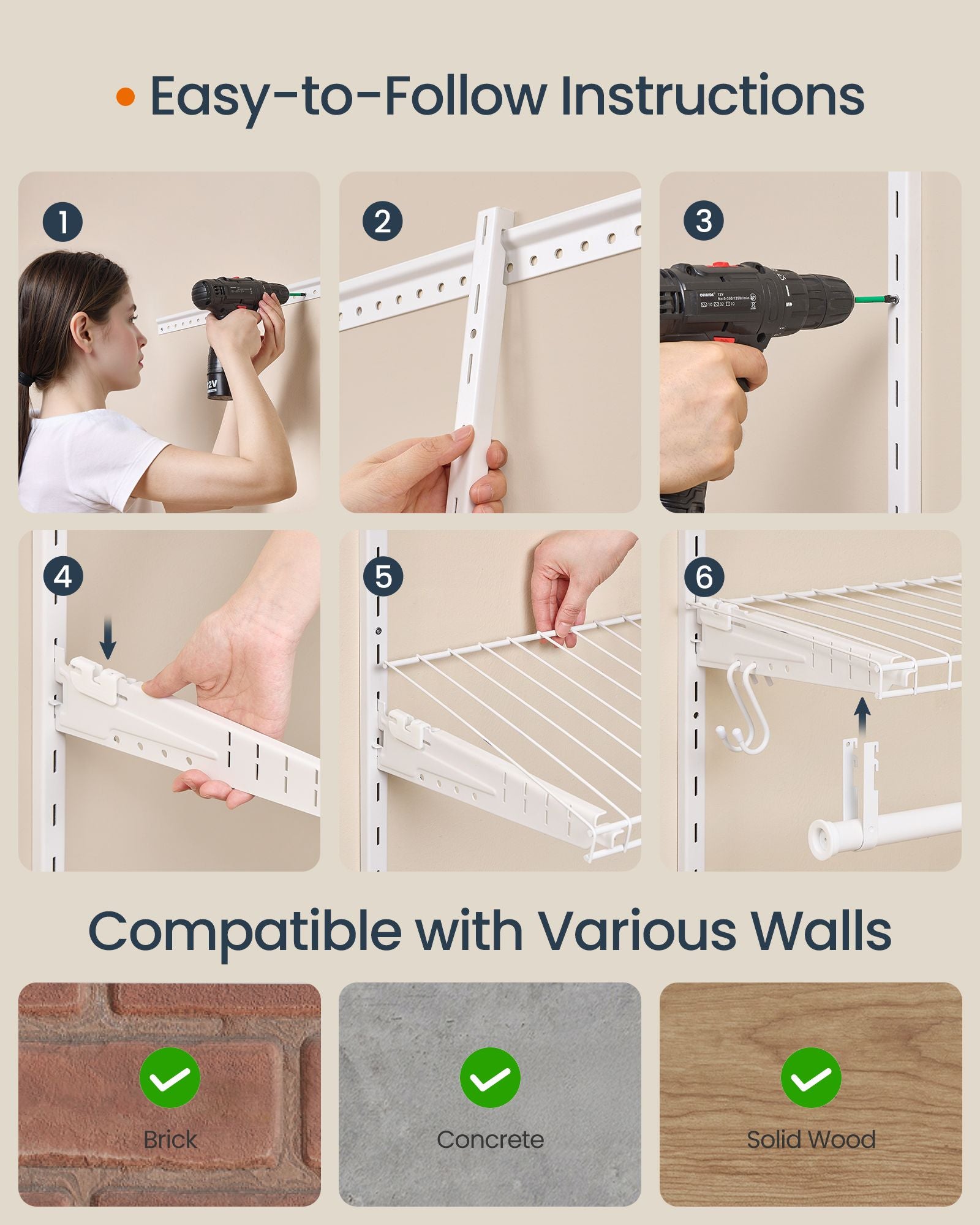 Closet System, 2-4 ft, with 2 Hanging Rods, 2 Shelves, Cloud White