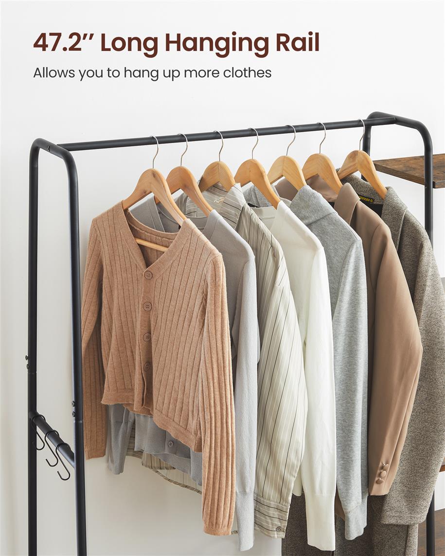 Clothes Rack with Shoe Shelf, 5-Tier Storage Rack, 6 Side Hooks