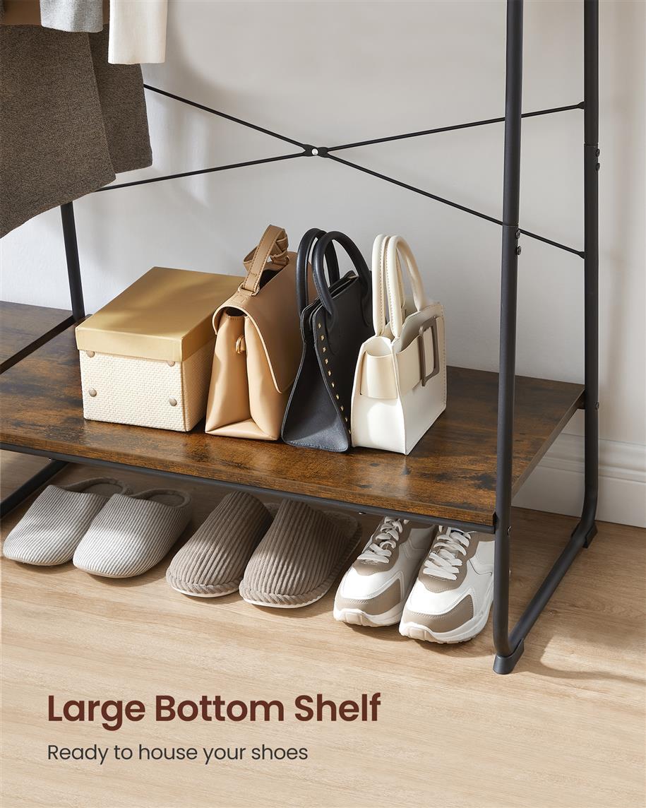 Clothes Rack with Shoe Shelf, 5-Tier Storage Rack, 6 Side Hooks
