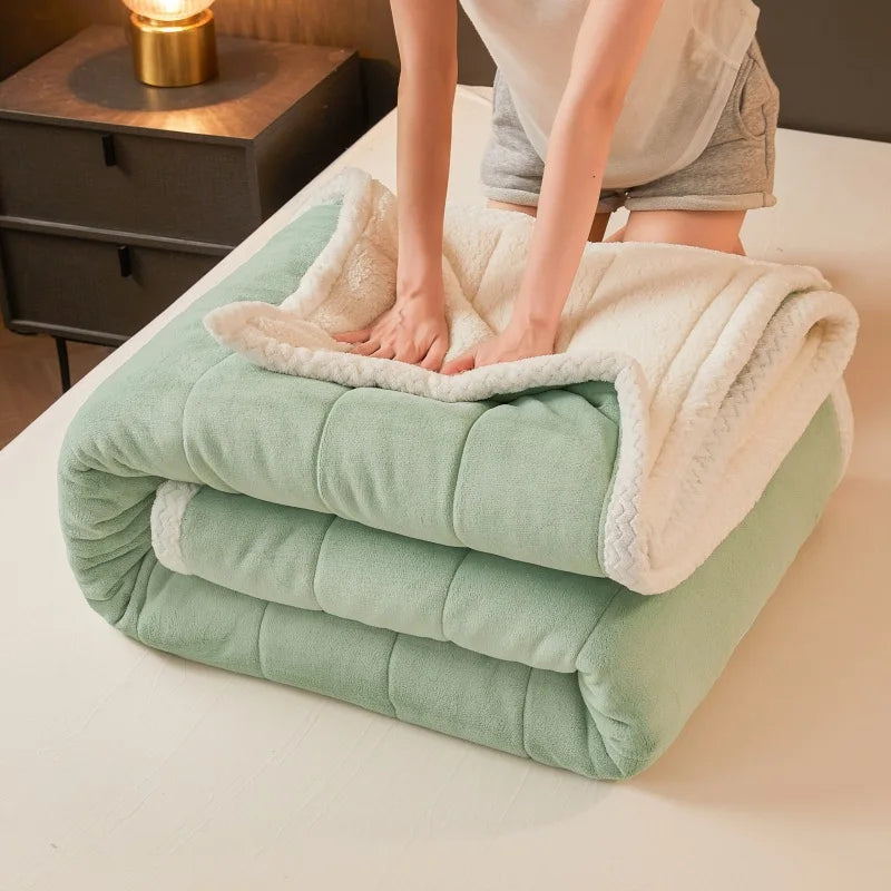 DecorBites™ Cozy 3-Layer Coral Fleece Winter Blanket - Soft & Warm Bed Quilt
