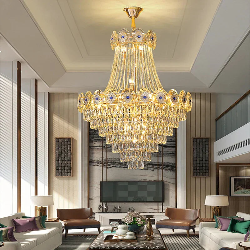 DecorBites™ Gold Round Chandelier Dimmable LED Stair Lights Luxury Suspension Lamp