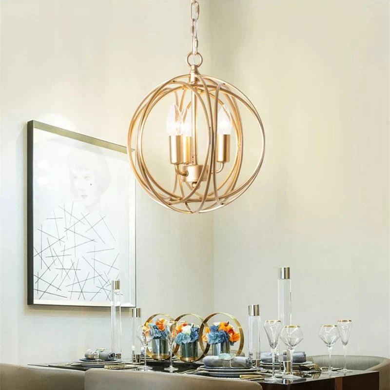 DecorBites™ Gold Crystal Chandelier Ring Ball Ceiling Light