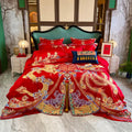 DecorBites™ Luxury Gold Loong Phoenix Embroidery Bedding Set, 1000TC Egyptian Cotton