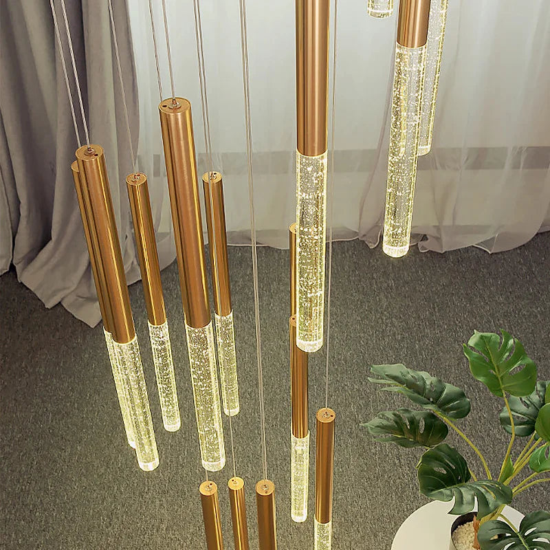 DecorBites™ Crystal Led Chandelier for Modern Loft Living Room Staircase, Gold Art Deco Hanging Lamp