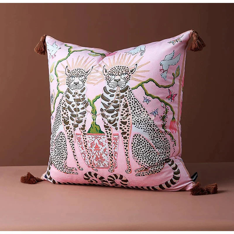 DecorBites™ Luxe Cheetah Halo Pillowcase: Decorative Tassel Cushion Cover GG Style