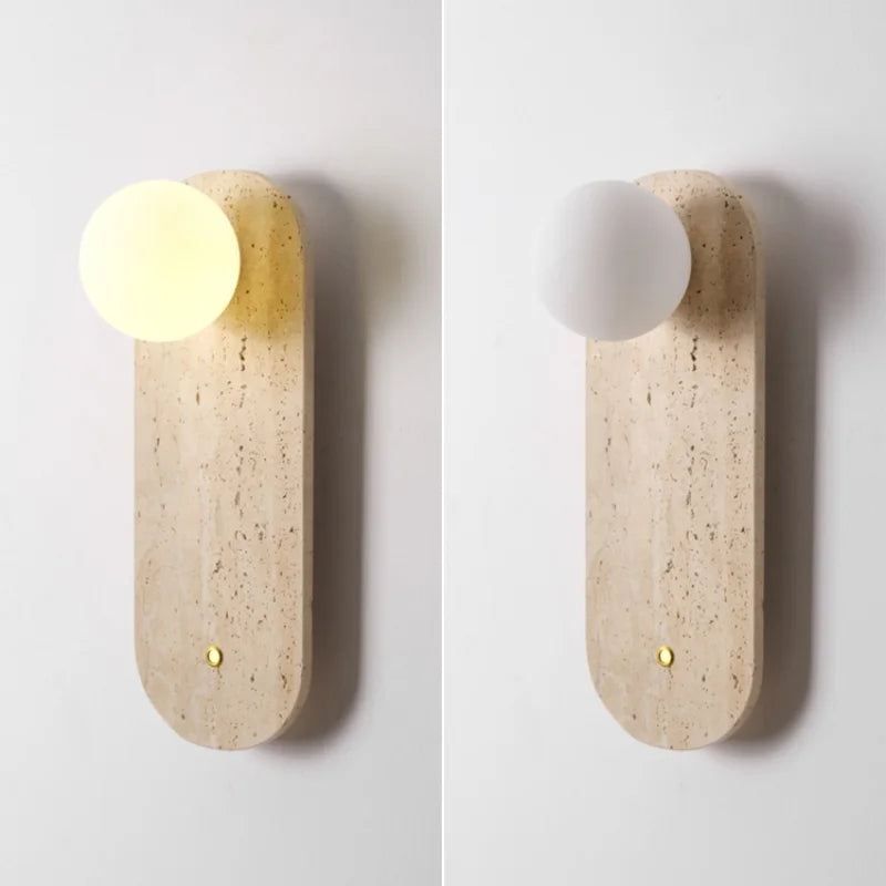 DecorBites™ LED Button Switch Wall Light in Yellow Travertine White Glass - Modern Nordic Design