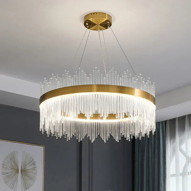 DecorBites™ Gold Crystal Chandelier Dimmable Luxury Pendant Lights for Bedroom & Living Room