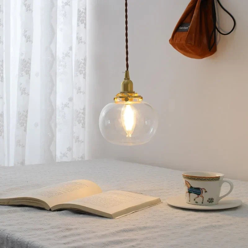 DecorBites™ Clear Glass LED Copper Chandelier Pendant Light for Modern Home Decor.