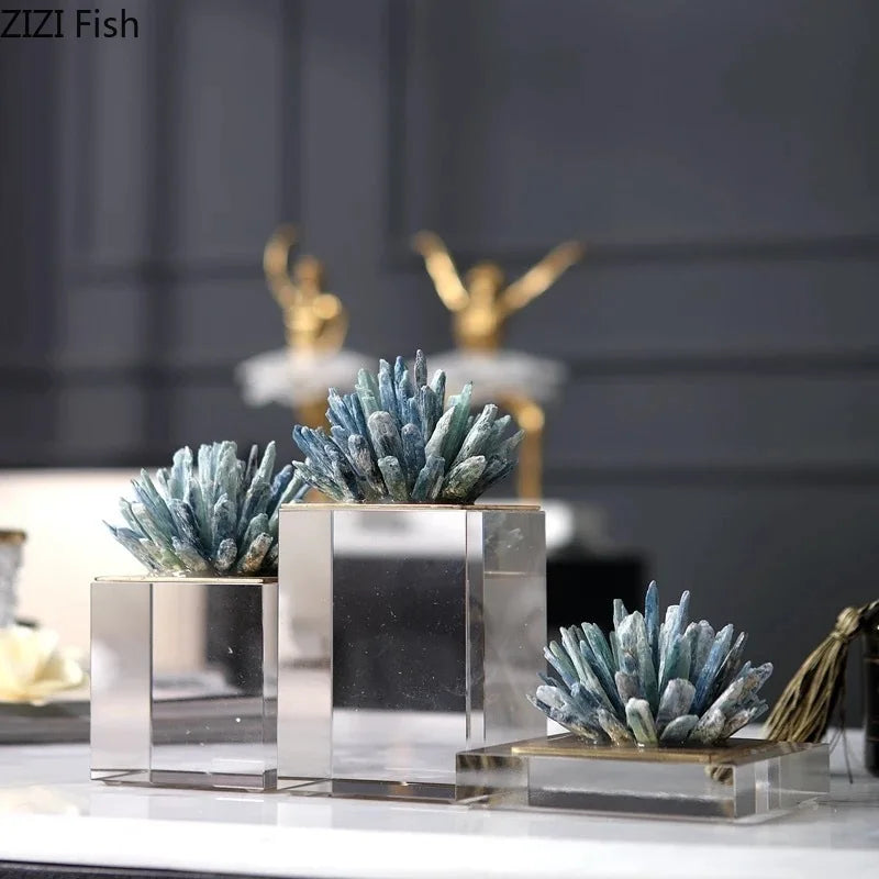 DecorBites™ Agate Stone Crystal Sculpture Gold-plated Marble Ornament for Living Room Desk