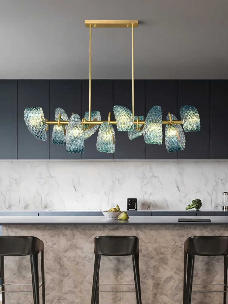DecorBites™ Elegant Blue Copper LED Flower Ceiling Chandelier for Living Dining Bedroom & Salon