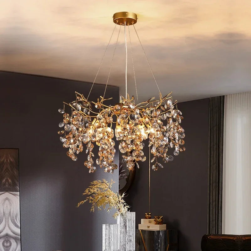 DecorBites™ Crystal LED Chandelier 60/80/100 cm Golden Luxury Lamp for Dining & Living Room