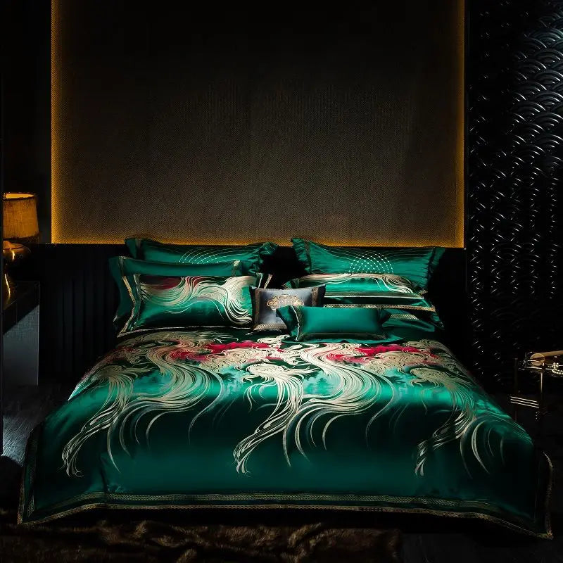 DecorBites™ Embroidered Brocade Egyptian Cotton Duvet Cover Set, Black Gold