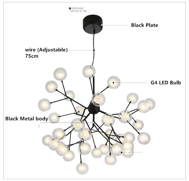 DecorBites™ Heracleum Firefly Glass Round Ball Chandelier - Luxury Staircase Dining Room Lighting