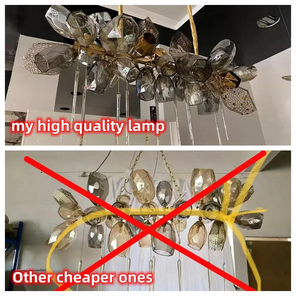 DecorBites™ Glass Shades LED Chandelier Stairs Art Metal Lighting Luxe Chain Hanging Lamp
