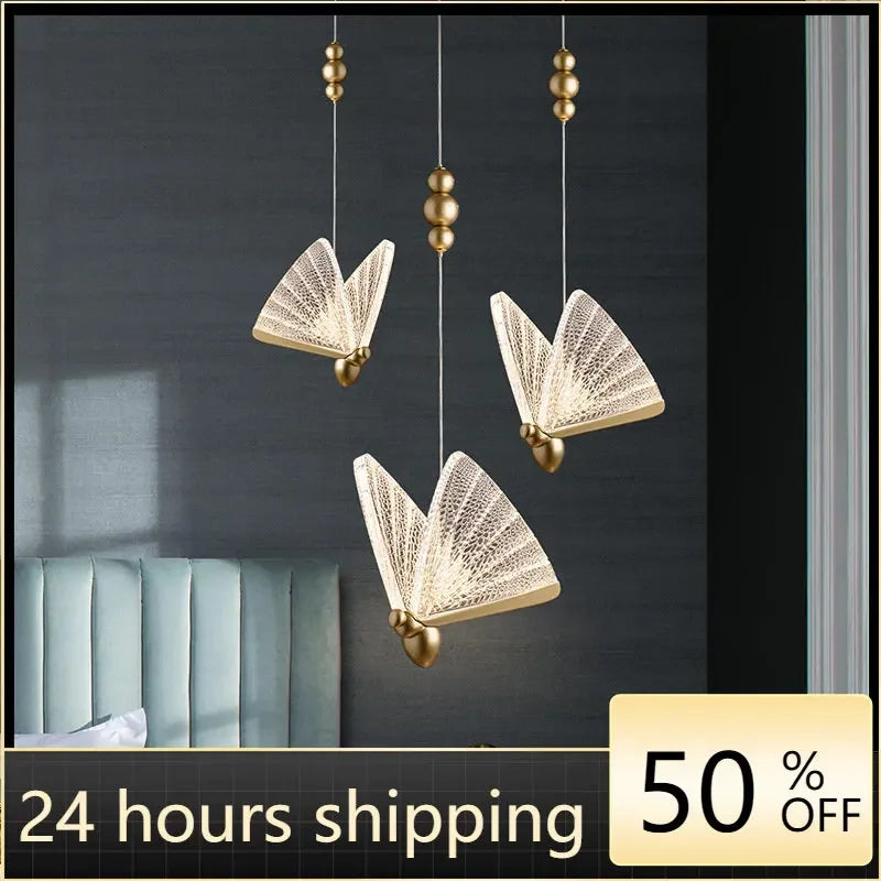 Elegant gold butterfly led pendant light bedroom decor