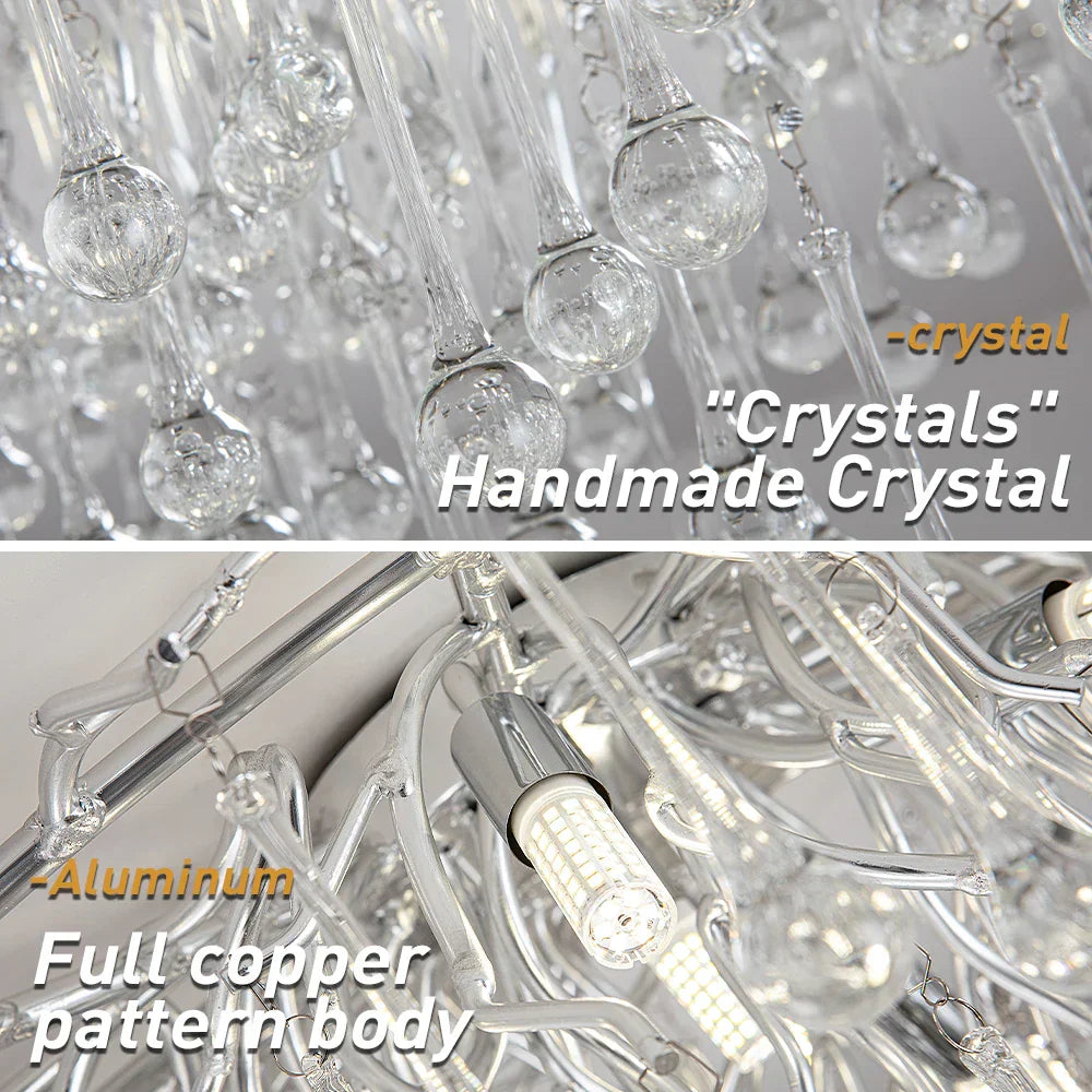 DecorBites™ Crystal Teardrop Gold Ceiling Chandelier for Elegant Living Room Bedroom Dining Kitchen
