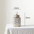 DecorBites™ Geometric Golden Relief Decorative Jar - Ceramic Crystal Vase Storage Jar